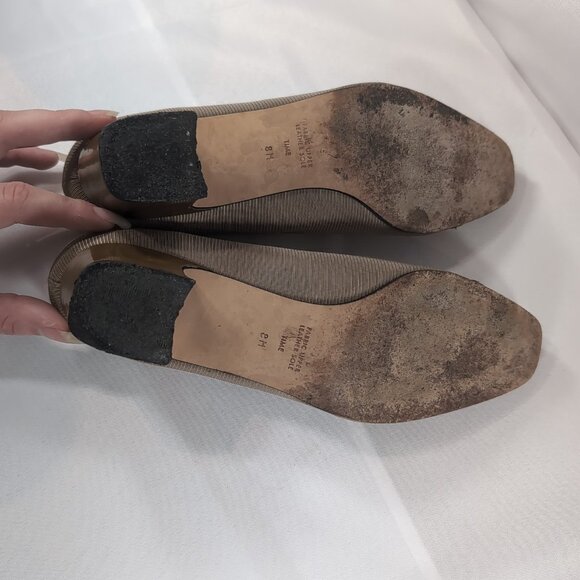 Etienne Aigner Kitten Heels Brown Tan Ribbed Taupe 8 Leather Italy Women Vintage - Picture 15 of 16